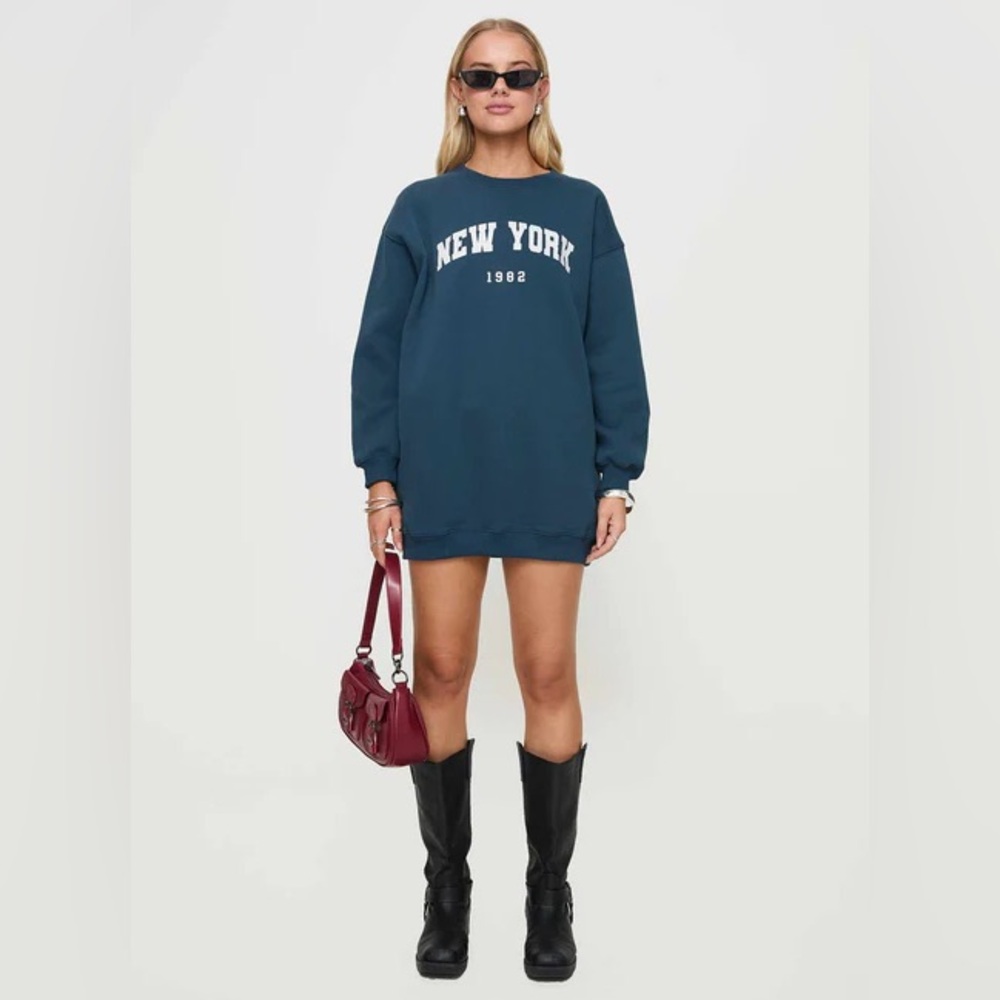 Princess Polly NEW YORK MINUTE MINI SWEATSHIRT DRESS NAVY